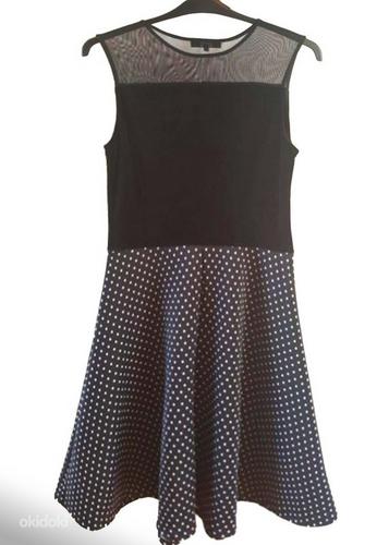 Стильное черное платье-стрейч с юбкой в горошек, L-XL-UK14 (фото #3)