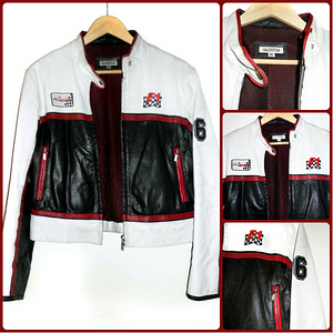 Formula1 effektne must-valge-bordoo täisnahktagi, 40-42-L-XL (1 foto / 3)