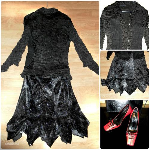 Стильный нарядный черный комплект-блузка и юбка, M-L-38-40 (фото #3)