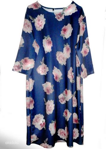 Темно-лиловое платье-стрейч с цветочным узором, 50-52-XL-2X (фото #6)
