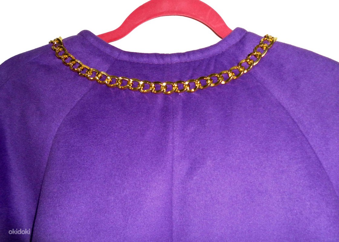 Шикарное яркое лиловое шерстяное пальто, EU42-L-XL, новое (фото #9)