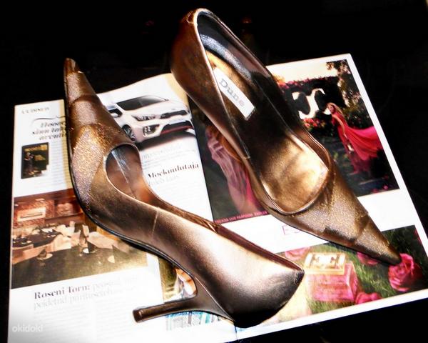 Dune нарядные кожаные бронзово-золотистые туфли, р. 39 (фото #1)