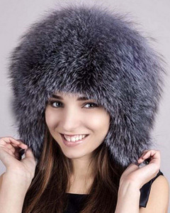 Шикарная шапка-капюшон из серебристой чернобурой лисы, новая