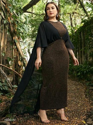 Нарядное черное -бронза длинное платье с накидкой, 2XL,новое (фото #3)