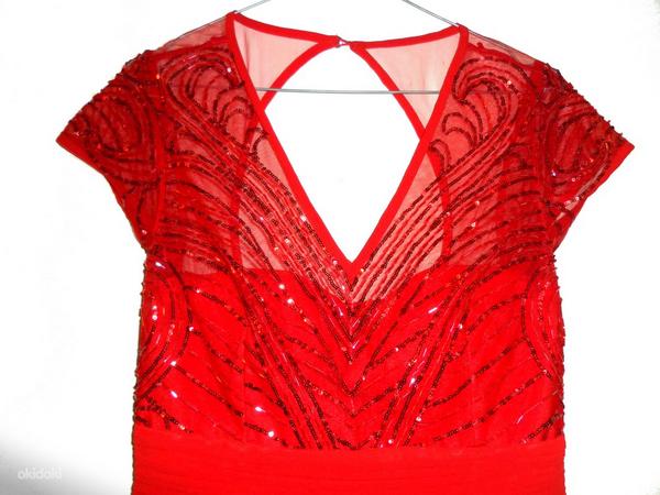 Ярко-красное шифоновое длинное вечернее платье, 40- 42-UK14 (фото #4)