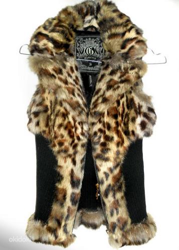 Guess леопардовый стильный жилет мех кролика -вязка, S-M (фото #1)