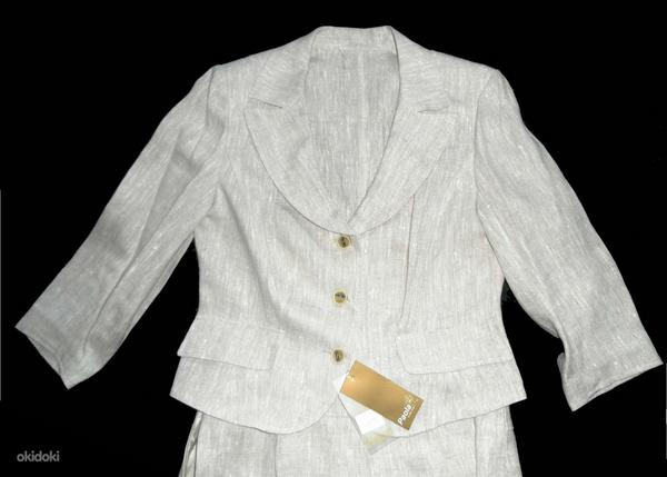Элегантный льняной костюм-пиджак и юбка, 40-L-XL, новый (фото #1)