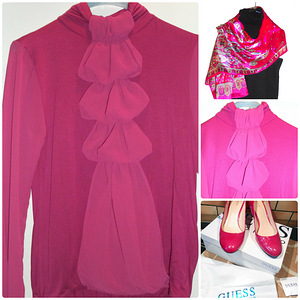 Erkroosa fuksia veniv šifooni pluus zabooga, M-L, 38-40, uus (2 foto / 3)