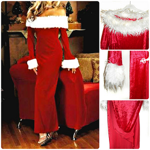 Miss Santa komplekt -punane karvaga sametikleit+sukad, S-M (1 foto / 3)