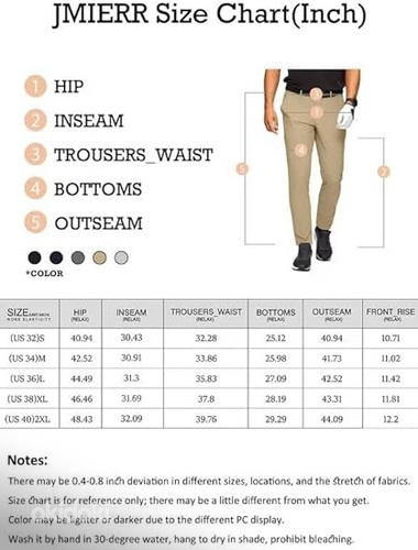 JMIERR Мужские спортивные брюки для гольфа Slim Fit, эластичные брюки L (фото #2)