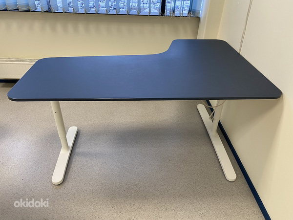Ikea БЕКАНТ угловой письменный стол, 160x110 см, бело-синий (фото #3)