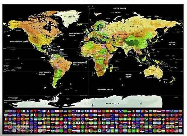 Скретч-карта мира путешествий с флагами стран (фото #3)