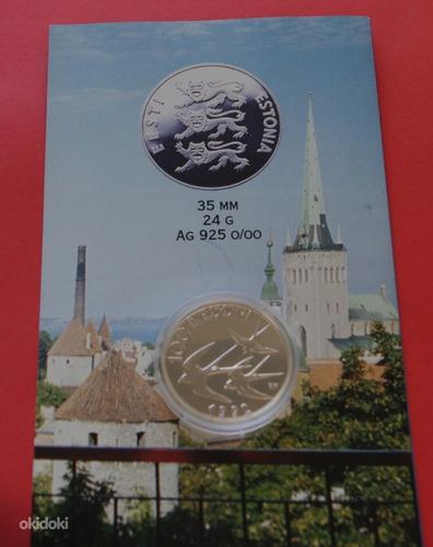 Eesti meenemünt (hõbe) 100 krooni 1992 pääsuke + infoleht (foto #3)