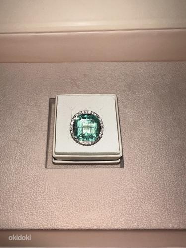 Изумруд 15,48 карат (!) бриллиантовое кольцо, платина (фото #2)