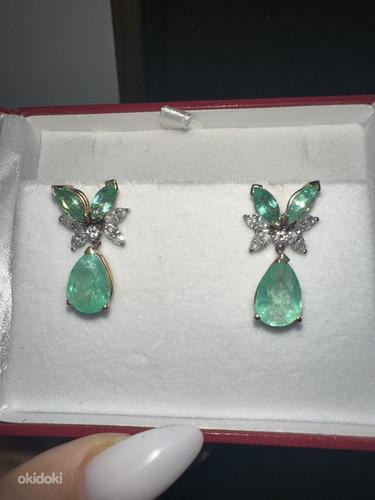 Teemant+Smaragd kõrvarõngad12.5 k(!!!) valge ja kollane kuld (foto #8)
