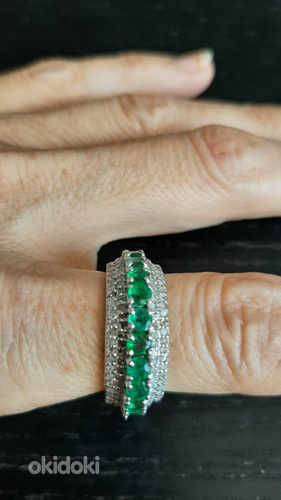 Серебряное кольцо с изумрудами и бриллиантами (микро) (фото #6)
