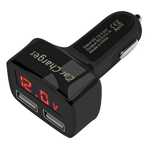 Автомобильное зарядное устройство USB, вольтметр, амперметр на 2 розетки, 3.1А