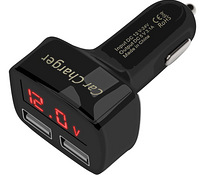 Автомобильное зарядное устройство USB, вольтметр, амперметр на 2 розетки, 3.1А