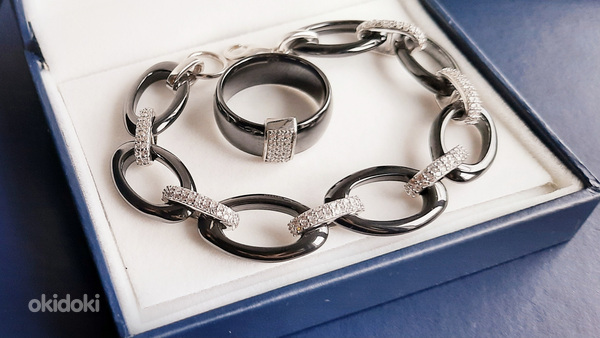 Браслет и кольцо, серебро 925/цирконы/керамика (фото #1)