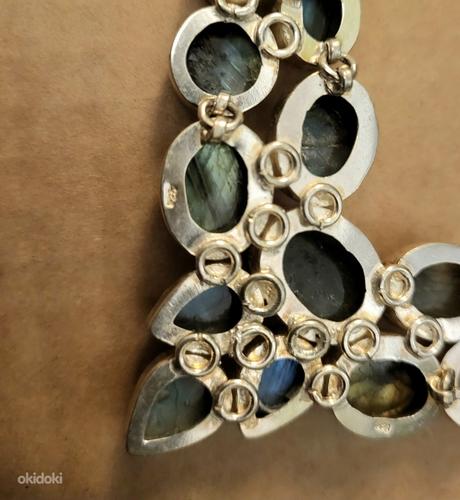 Крупное серебряное колье с натуральными камнями. Лабрадор. (фото #3)