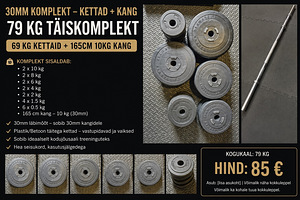 Jõusaali varustus, kang 165cm ja raskused 0.5-10kg (1 foto / 4)