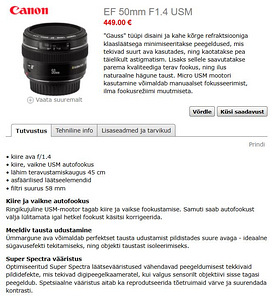 Canon EF 50mm f/1.4 USM objektiiv (2 foto / 2)