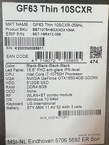 Ноутбук MSI GF63 THIN 10SCXR + Зарядка + Коробка (фото #9)