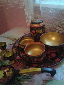 Puidust lauanõud.Käsitöö. Autori maal. Khokhloma. (5 foto / 8)