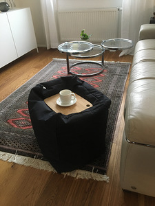 Tumedast hallikaspruunist kangast puff jalatugi kott-tool (3 foto / 7)