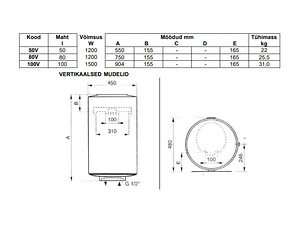 Boiler veesoojendi 95L vertikaalne regent nagu UUS (3 foto / 4)