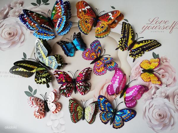 Бабочки на магнитах 12 шт, двойные крылья. Люминисцентные (фото #1)