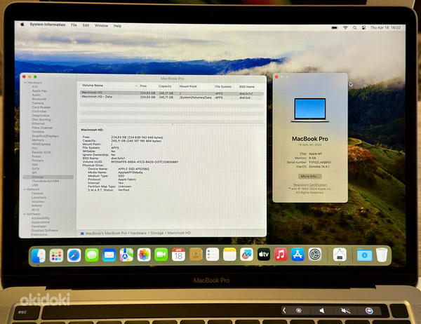 Apple Macbook Pro 13 M1 8/256GB SWE серый, в хорошем состоянии! (фото #6)