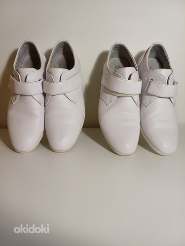 Белые кожаные туфли на липучке для мальчиков (37 и 38)вместе (фото #2)