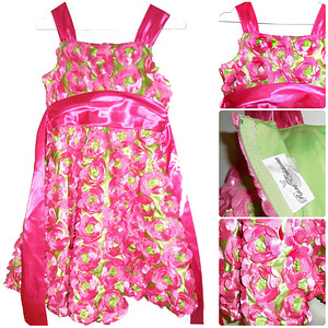 Ilus pidulik roosa-roheline 3D lilline kleit,146-152, uus