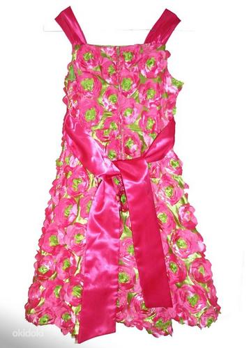 Ilus pidulik roosa-roheline 3D lilline kleit,146-152, uus (foto #8)