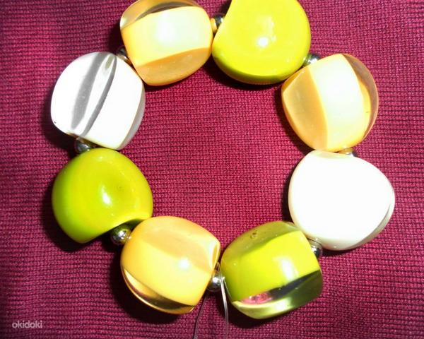 Модный желто-зеленый комплект: браслет-стрейч +серьги, новый (фото #4)