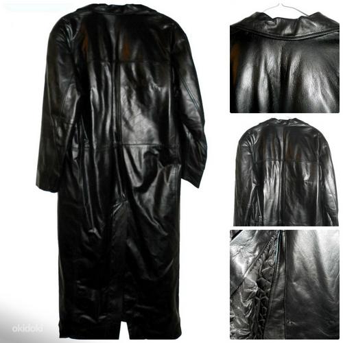 Saki Leather черное длинное кожаное утепленное пальто, 54-XL (фото #4)