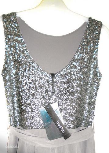 Cеребристо-серое шифон-пайетки нарядное платье, XS, новое (фото #9)
