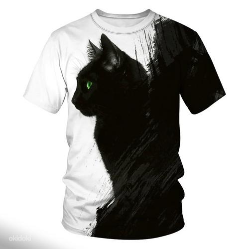 Черный кот мужская футболка с 3Д принтом, р.XL, новая (фото #1)