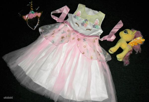 Новое платье принцессы розовый Единорог +ободок (134/140) (фото #8)