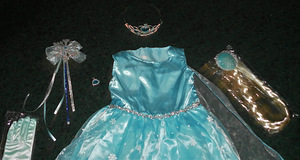 Frozen Elsa uus komplekt- kleit+aksessuarid (104-110) (4 foto / 10)