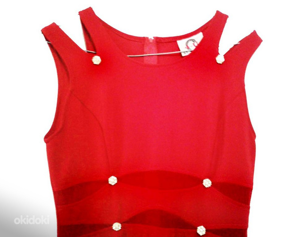 Красное длинное нарядное платье стрейч, S-M (фото #3)