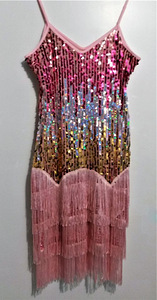 Праздничное розовое диско-платье с пайетками (L)