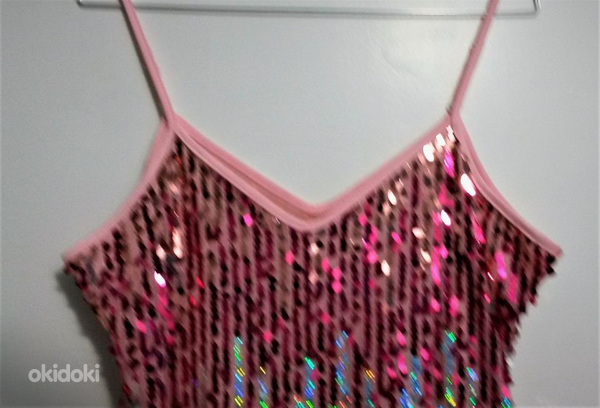 Праздничное розовое диско-платье с пайетками (L) (фото #2)