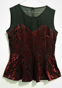 Pidulik sametine must-bordoo peplum veniv top-pluus (40-42) (2 foto / 9)