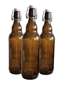 Tume klaaspudel 1L, traatkorgiga , 10 tk kokku (3 foto / 5)