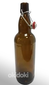 Tume klaaspudel 1L, traatkorgiga , 10 tk kokku