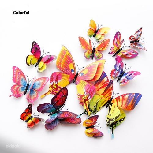 3D украшения разноцветные бабочки на магнитах набор 12 шт. (фото #9)