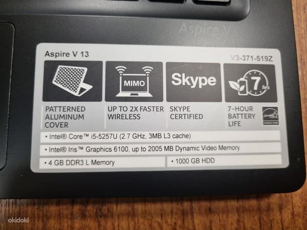 Acer Aspire V13 -371-519Z, i5,1TB,4GB,UUS AKU. (foto #2)