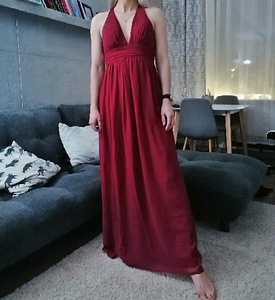 Праздничное бордовое макси-платье, длинное вечернее платье, XS
